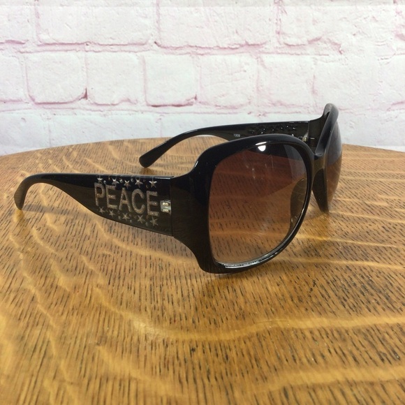 Black and Gold Glitter Frame Peace Sunglasses - Picture 1 of 4